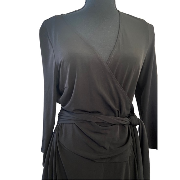 Vintage 90s  AB Studio Black Wrap Dress with Waistband/Belt - Picture 4 of 7